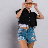 ROCK N ROLL Crop Denim Vest