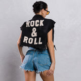ROCK N ROLL Crop Denim Vest