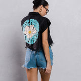 KEEP PUSHING FORWARD Crop Denim Vest