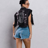 MONEY OVER EVERYTHING Crop Denim Vest