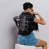 MONEY OVER EVERYTHING Crop Denim Vest