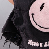 HAVE A NICE DAY pink smiley Crop Denim Vest