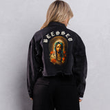 BLESSED Virgin Mary Crop Denim Jacket