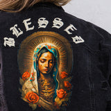 BLESSED Virgin Mary Crop Denim Jacket