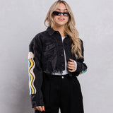 KEEP PUSHING FORWARD Crop Denim Jacket