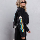 KEEP PUSHING FORWARD Crop Denim Jacket
