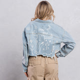 STAY WILD Crop Denim Jacket