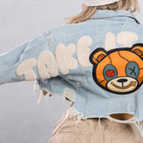TAKE IT EASY teddy bear Crop Denim Jacket