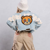 TAKE IT EASY teddy bear Crop Denim Jacket