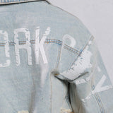NEW YORK CITY distressed font Crop Denim Jacket