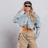 HAVE A NICE DAY pink smiley Crop Denim Jacket