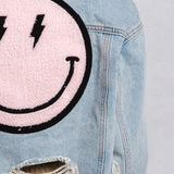 HAVE A NICE DAY pink smiley Crop Denim Jacket