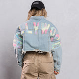 HOLLYWOOD SIGN Cotton Candy Crop Denim Jacket