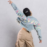 HOLLYWOOD SIGN Cotton Candy Crop Denim Jacket