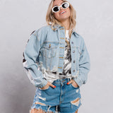 HOLLYWOOD SIGN Black font Crop Denim Jacket