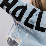 HOLLYWOOD SIGN Black font Crop Denim Jacket