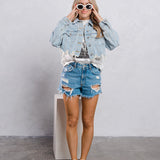 DON'T GROW UP White Font (BLK DN) Black Font (BLUE DN) Crop Denim Jacket
