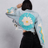 KEEP PUSHING FORWARD Crop Denim Jacket