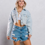 CITY OF ANGEL Cream font Crop Denim Jacket