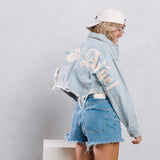 CITY OF ANGEL Cream font Crop Denim Jacket
