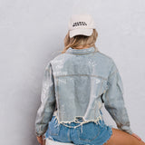 MONEY OVER EVERYTHING Crop Denim Jacket