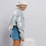 HOLLYWOOD SIGN White Font Crop Denim Jacket