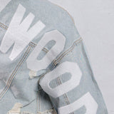 HOLLYWOOD SIGN White Font Crop Denim Jacket