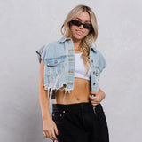 KEEP PUSHING FORWARD Crop Denim Vest