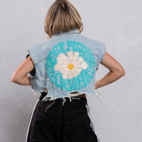 KEEP PUSHING FORWARD Crop Denim Vest