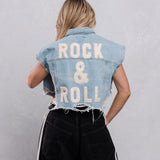 ROCK N ROLL Crop Denim Vest