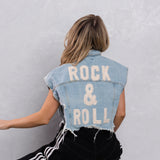 ROCK N ROLL Crop Denim Vest