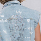 MONEY OVER EVERYTHING Crop Denim Vest