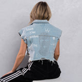 MONEY OVER EVERYTHING Crop Denim Vest