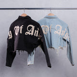 CITY OF ANGEL Cream font Crop Denim Jacket