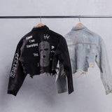 MONEY OVER EVERYTHING Crop Denim Jacket