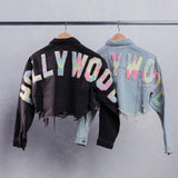 HOLLYWOOD SIGN Cotton Candy Crop Denim Jacket