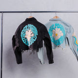 KEEP PUSHING FORWARD Crop Denim Jacket