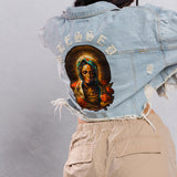 BLESSED Virgin Mary Crop Denim Jacket