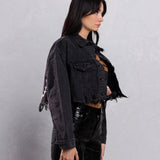 STAY WILD Crop Denim Jacket