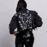 STAY WILD Crop Denim Jacket