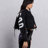 HOLLYWOOD SIGN White Font Crop Denim Jacket