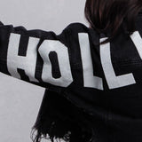 HOLLYWOOD SIGN White Font Crop Denim Jacket