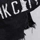 NEW YORK CITY distressed font Crop Denim Jacket