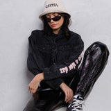 HAVE A NICE DAY pink smiley Crop Denim Jacket