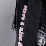 HAVE A NICE DAY pink smiley Crop Denim Jacket