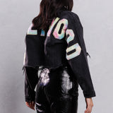 HOLLYWOOD SIGN Cotton Candy Crop Denim Jacket