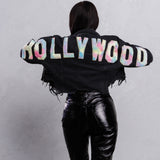 HOLLYWOOD SIGN Cotton Candy Crop Denim Jacket