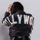 HOLLYWOOD SIGN Cotton Candy Crop Denim Jacket