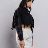 HOLLYWOOD SIGN Black font Crop Denim Jacket
