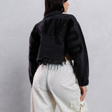 HOLLYWOOD SIGN Black font Crop Denim Jacket